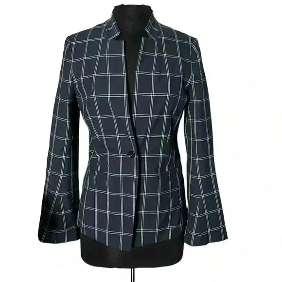 Banana Republic Bell Sleeve Navy Blue White Single Vent Blazer Jacket Size 4 - Picture 1 of 7